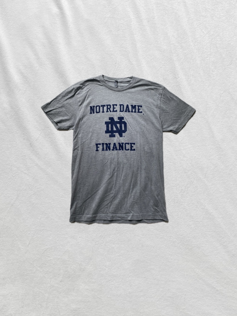 Notre Dame Finance Gray T-Shirt with Navy Graphic